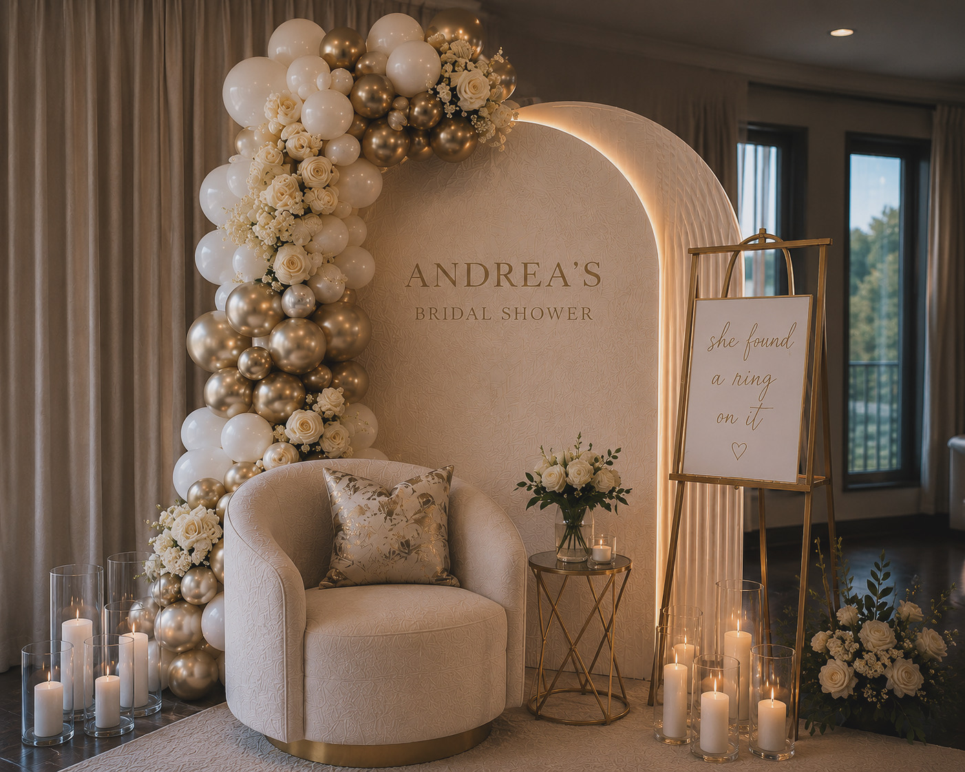 Elegant white arch with cascading florals
